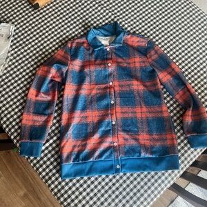 Blue and Orange Plaid Buttoned Cardigan Sweater